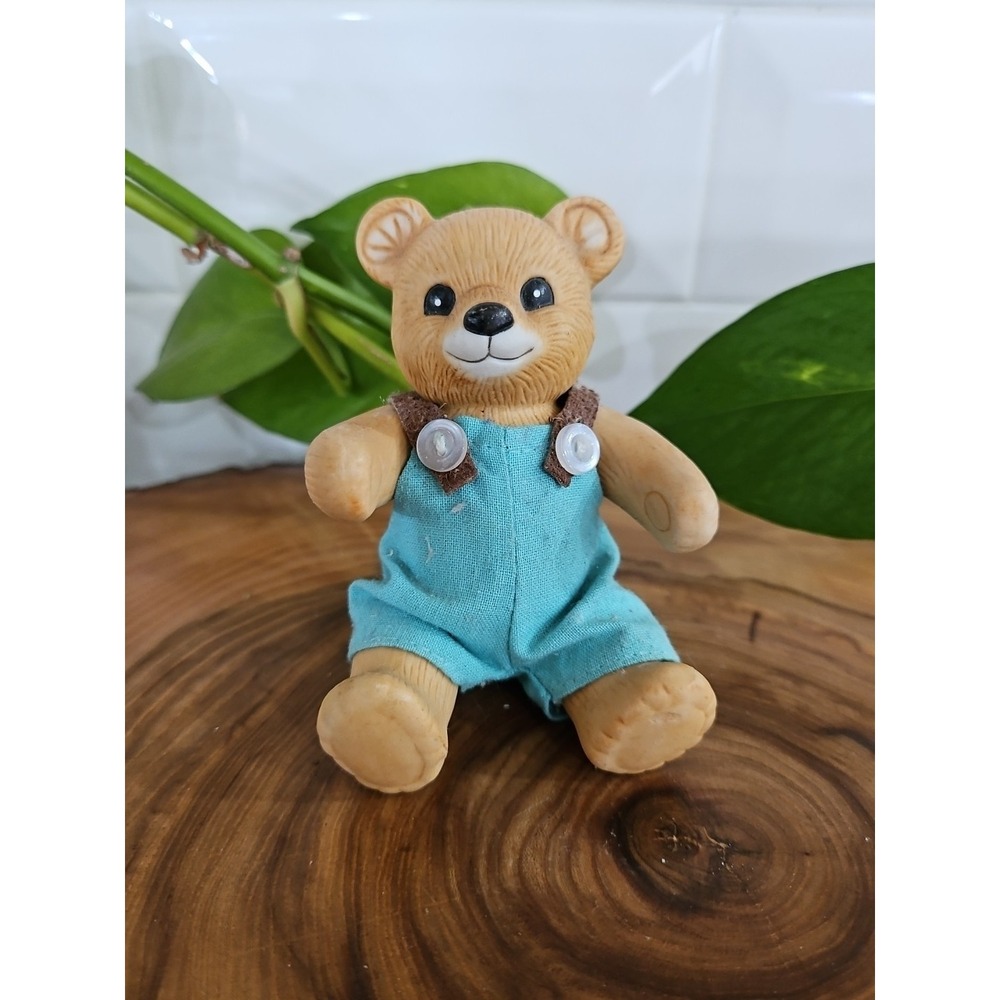 Homco Porcelain Teddy Bear Boy Jointed Fabric Clothing Vintage